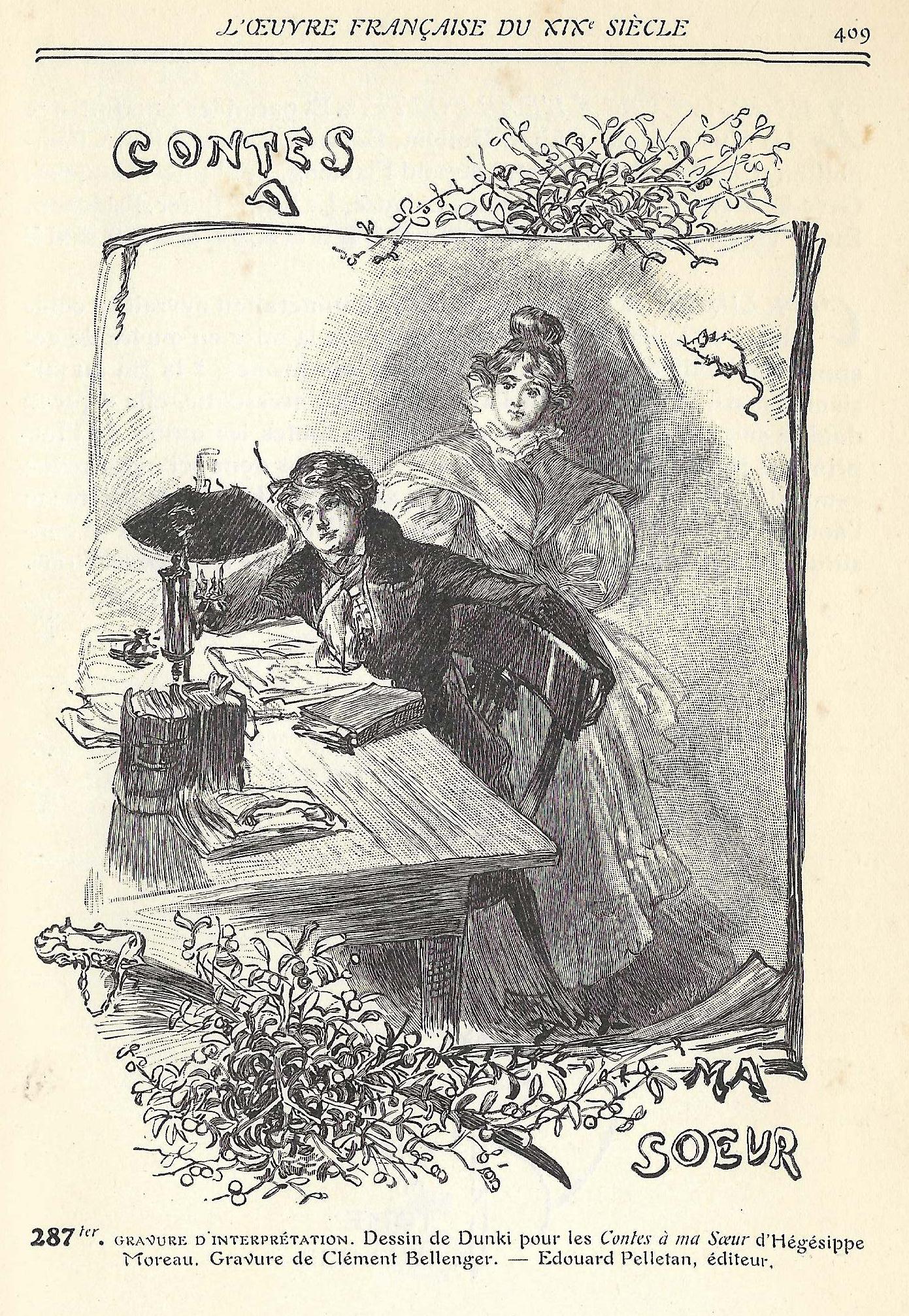 Dessin de Dunki pour les Contes à ma sœur. Gravure de Clément Bellenger